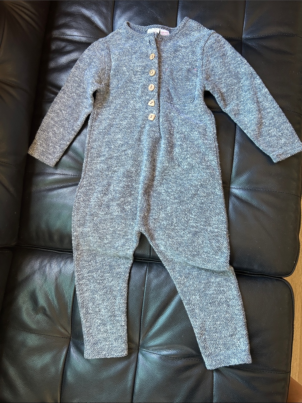 Cozy Gray Knit Baby Footed Romper with Button Placket